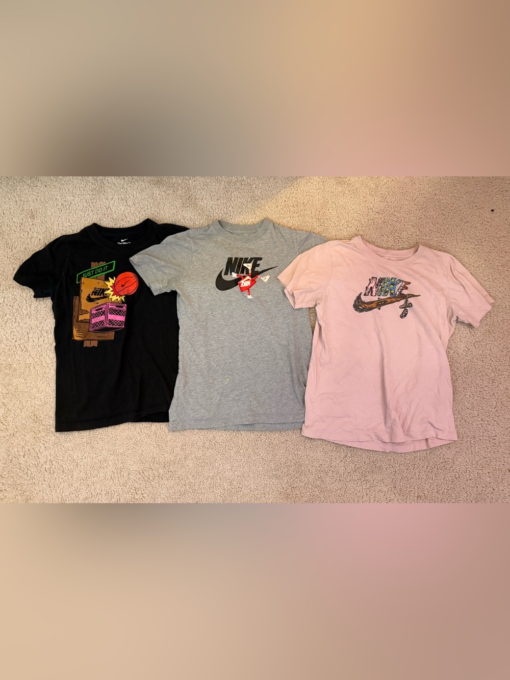 3 Nike Kids Graphic Tee Bundle - Black, Gray & Pink